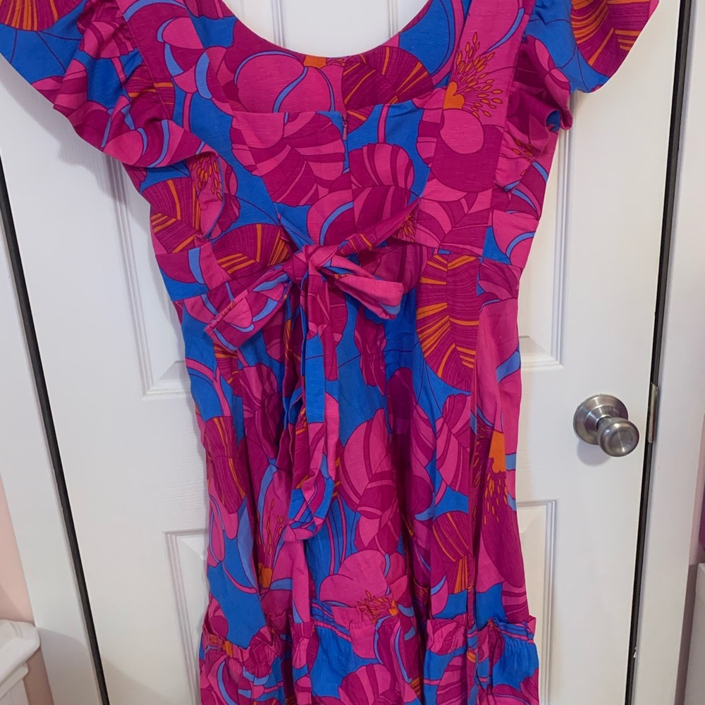 Tuckernuck Vibrant Pink and Blue Ruffle Mini Dress - Cameron Eubanks -  Medium - Picture 6 of 6
